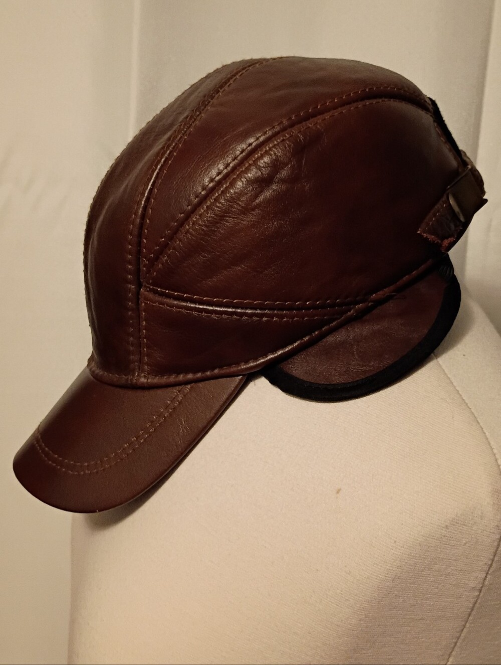 Men's Genuine Leather Baseball Cap Classic Trapper Aviator Captain Driving Hat